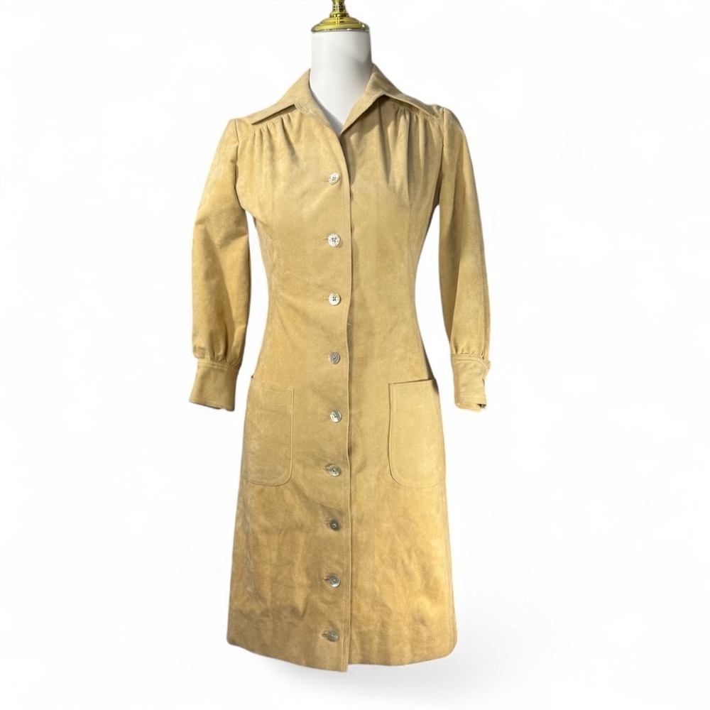 Goldwaters Vintage 70s Womens 4‎ Ultra Suede Dress Tan Western Retro Desert Chic
